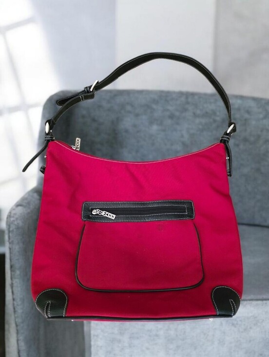Maxx New York Handbags - MAXX NY Large Red Microfiber with Black Trim Shoulder Bag